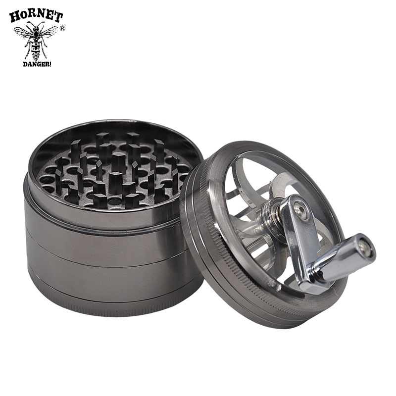 Durable Hand Crank Zinc Alloy 63mm 4 parts grinder herb grinder metal herb crusher custom logo smoking accessories