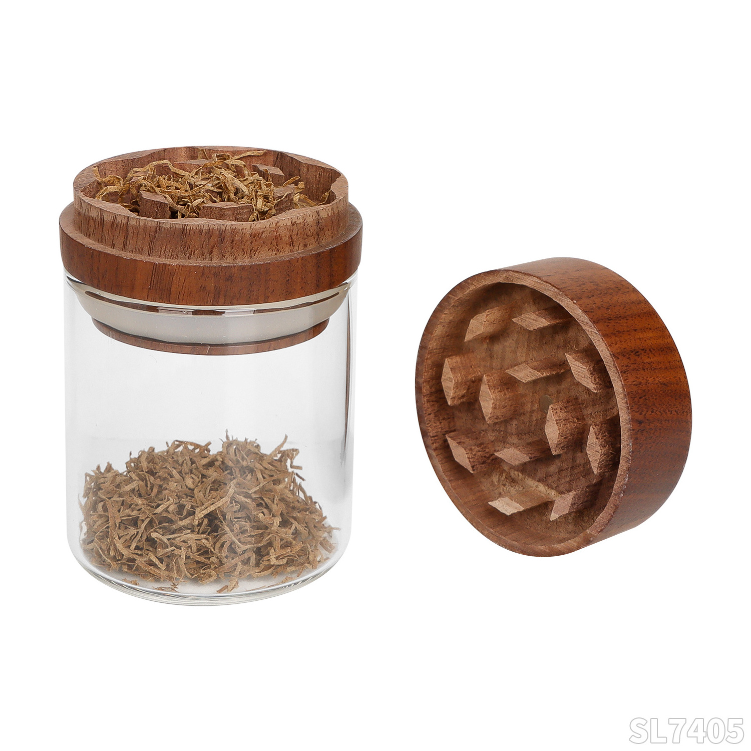 55mm Three-Layer Walnut Wood Material Herb Grinder With Glass Storage Tank