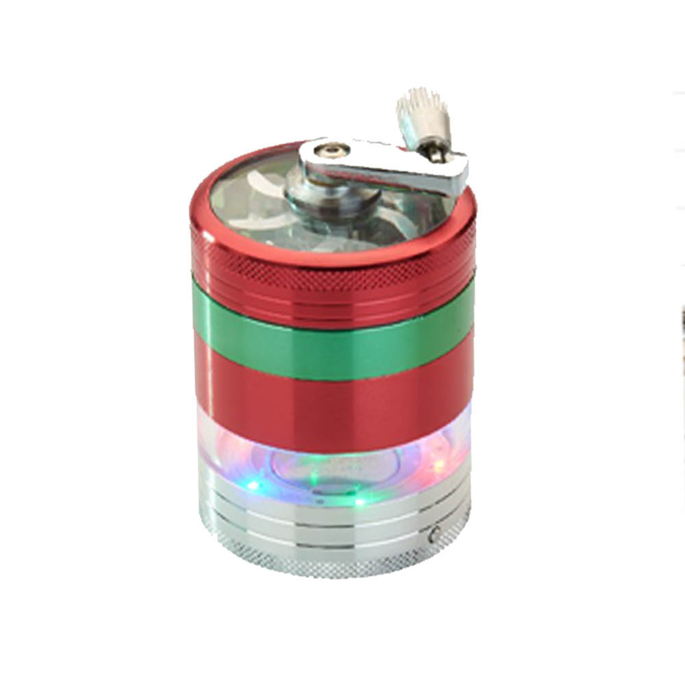 Aluminum alloy 63mm 5 parts hand crank herb grinder grinder with LED light  herb crusher smoking accessories