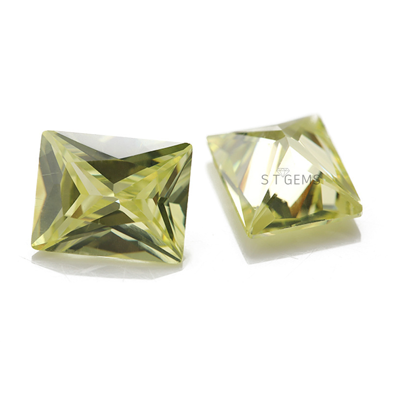 5A Apple Green Large Size Cubic Zirconia Stones Rectangle Princess Cut CZ  Gemstone