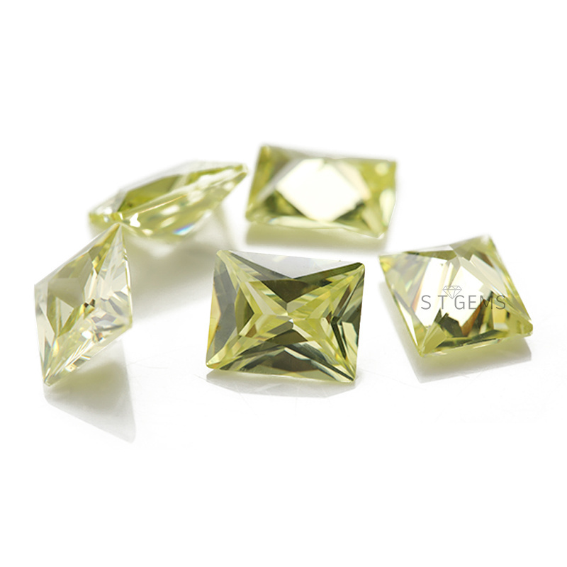 5A Apple Green Large Size Cubic Zirconia Stones Rectangle Princess Cut CZ  Gemstone