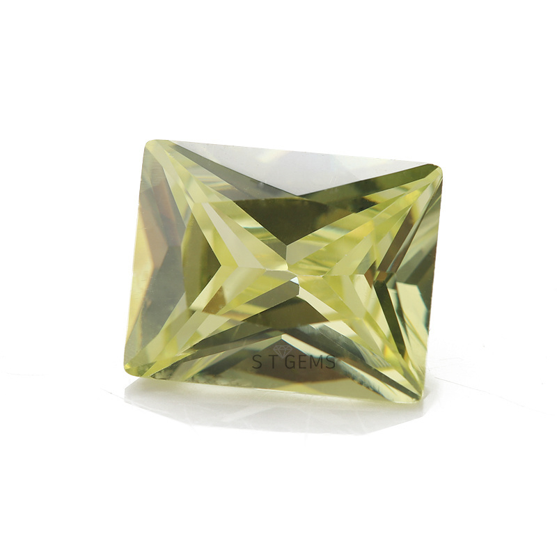 5A Apple Green Large Size Cubic Zirconia Stones Rectangle Princess Cut CZ  Gemstone