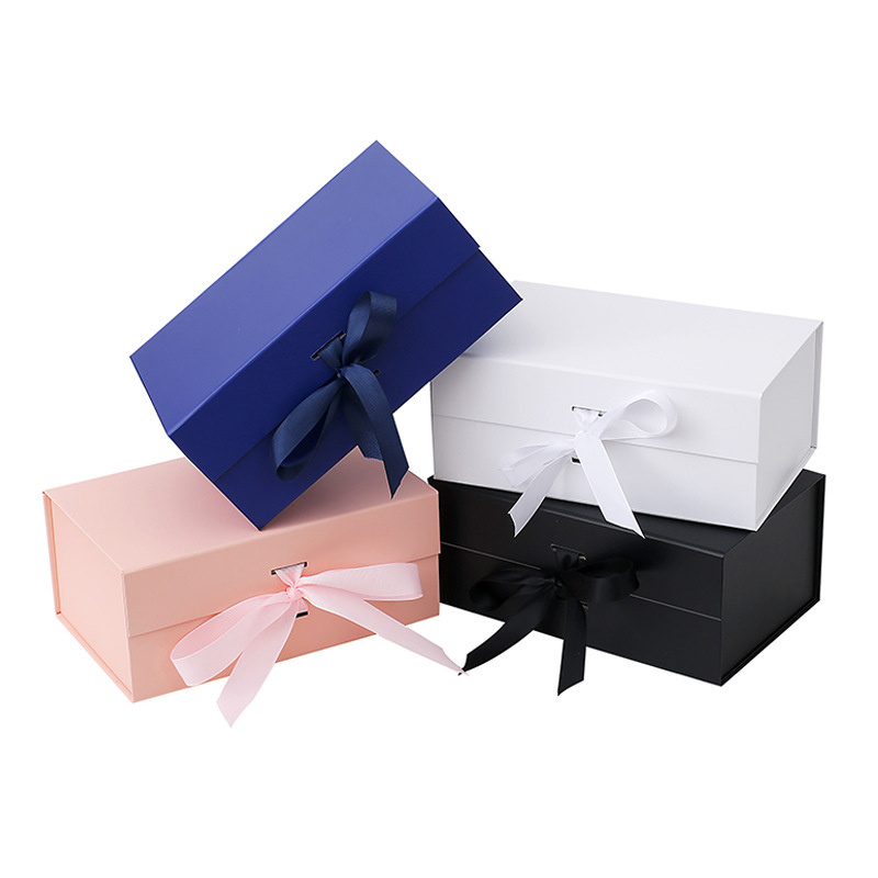 Factory Made Luxury Wedding Gift Box Custom Logo Stamped Foldable Cardboard Paper with Ribbon for Storage and Gift Packaging