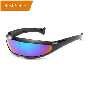 Hot Sale Siamese Futuristic Fashion Wrap Around Futuristic Alien Shield Mirrored Lens Visor party sun glasses sunglasses