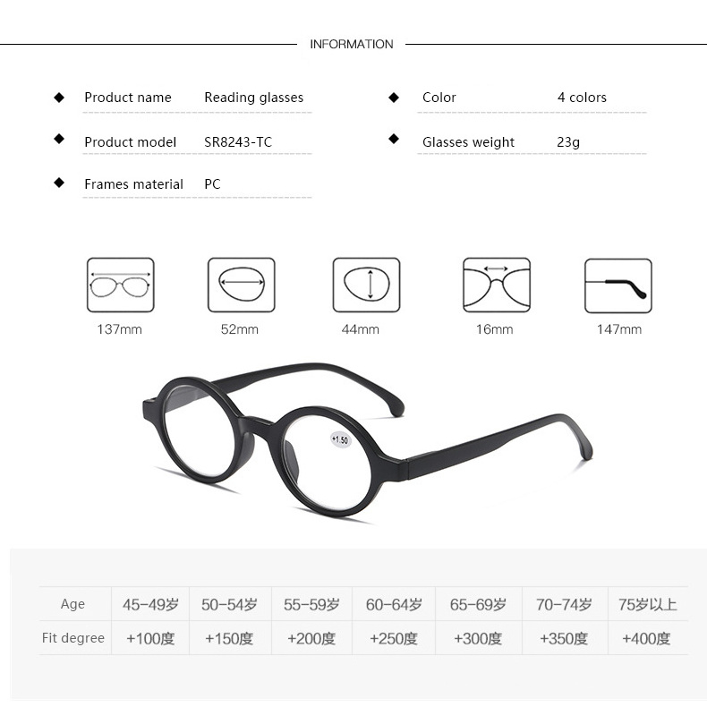 Newest Arrival Retro Small Round Frames Eyewear Spring Legs Cross-Border Foreign Trade Frosted Fashion Reading Glasses