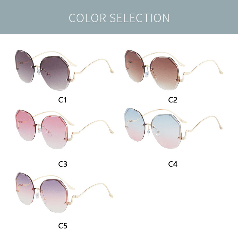 China Luxury New Metal Rimless Rimmed Lady Sun Glasses Lentes de sol Shades Eyewear Custom Designer Unisex Sunglasses