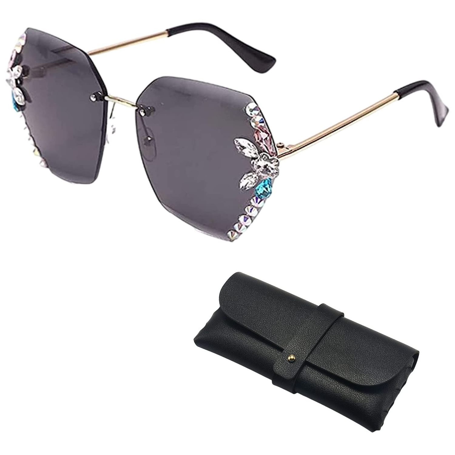 2024 new cross-border fashion rhinestone sunglasses female slimming sunglasses trendy sunscreen anti-ultraviolet  glasses