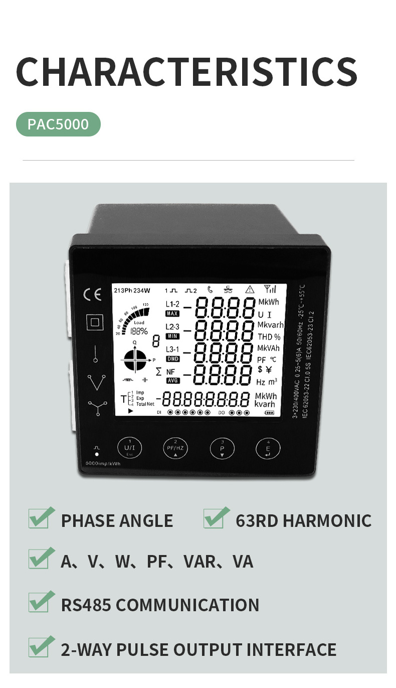 Smart Multi-Rate 96*96mm RS485 Modbus RTU Electric Consumption Meter Multi-function Power Panel 3 Phase Energy Meter