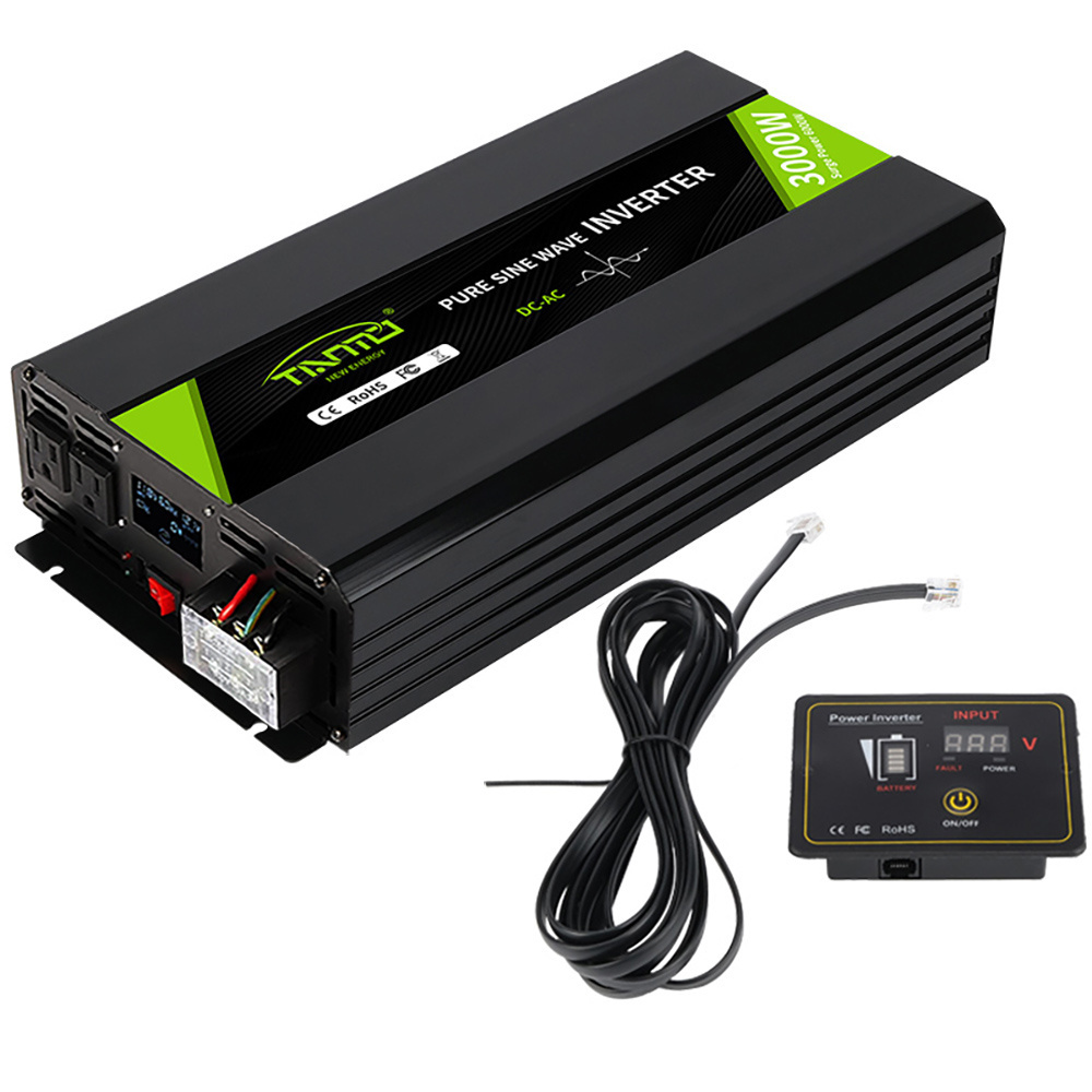 TIANMO Pure Sine Wave 3000W Power Inverter 12V DC to 110V AC Car Inverter with  Remote Control LCD Display for Home,RV,Truck