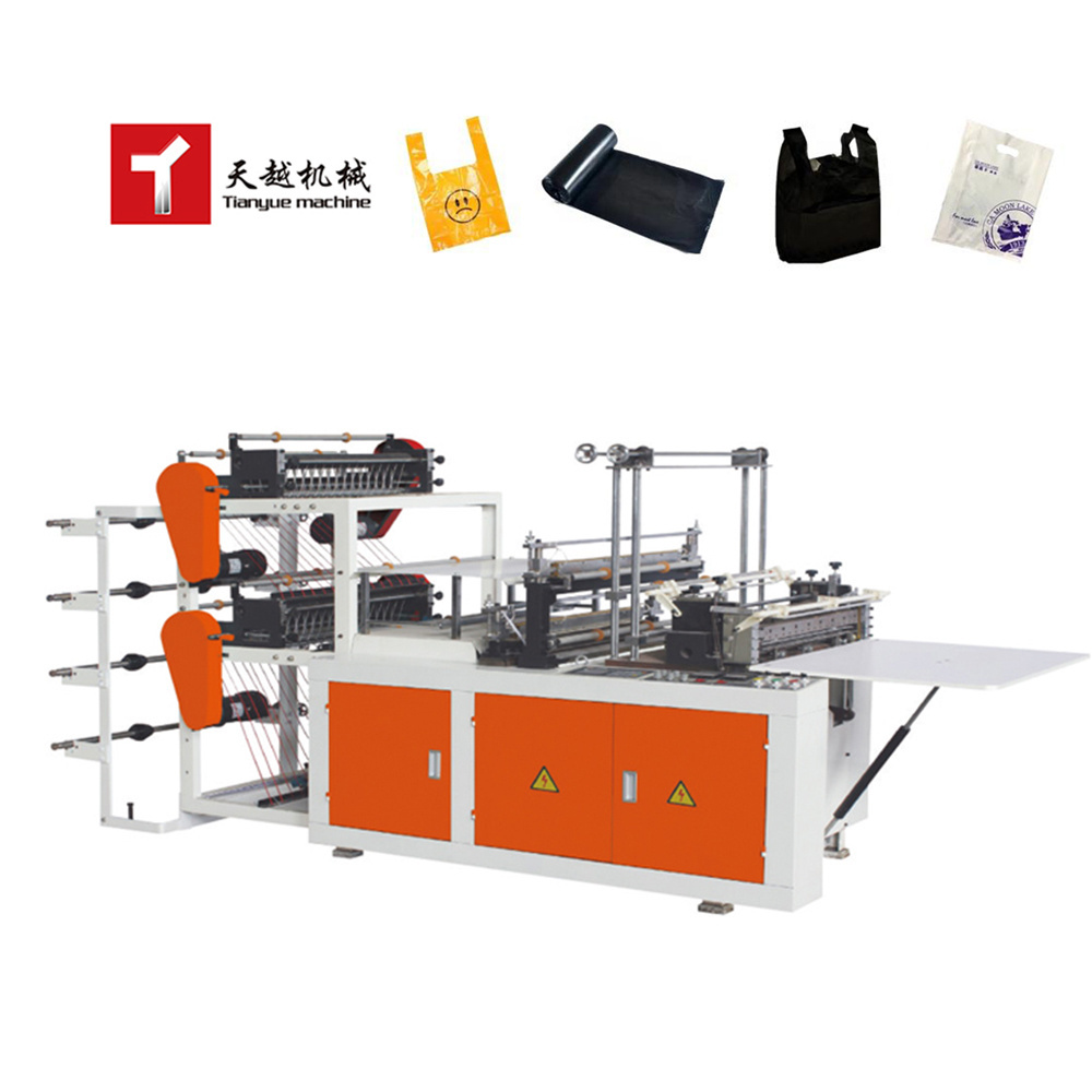 China High Speed 9 KW HDPE LDPE Biodegradable Polythene Garbage Shopping Bag Fully Automatic Plastic T-Shirt Bag Making Machine