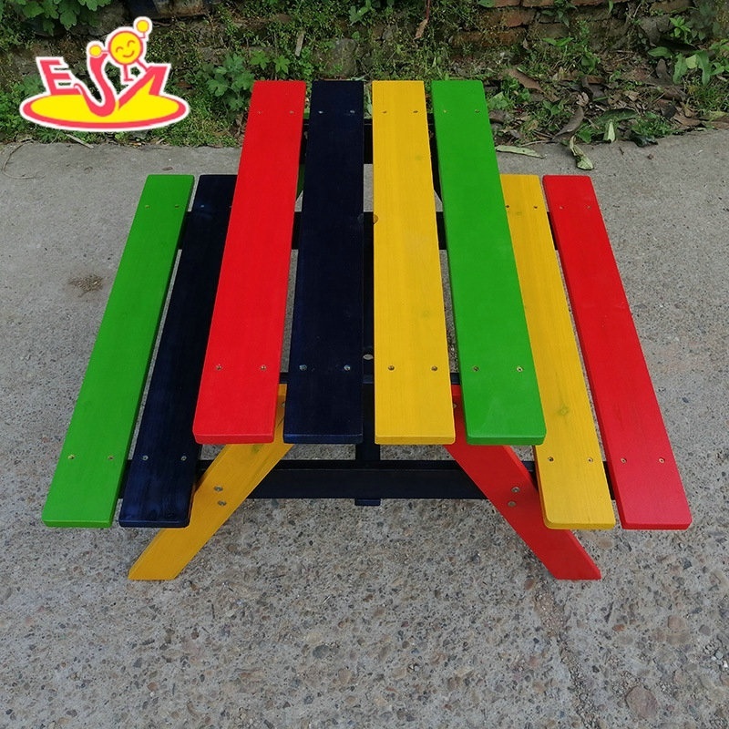 Customize Kids Outdoor Colorful Wooden Picnic Table Bench With Umbrella W01D309