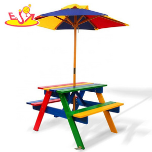 Customize Kids Outdoor Colorful Wooden Picnic Table Bench With Umbrella W01D309