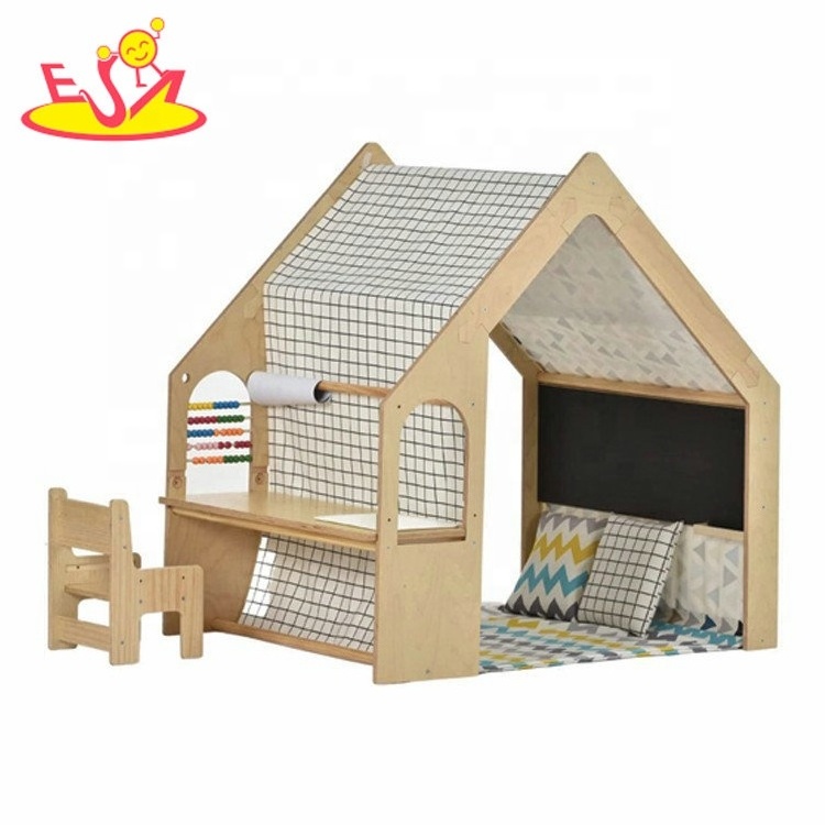 Customize Kids Outdoor Backyard Playhouse Wooden Cubby House With Bench W01D255