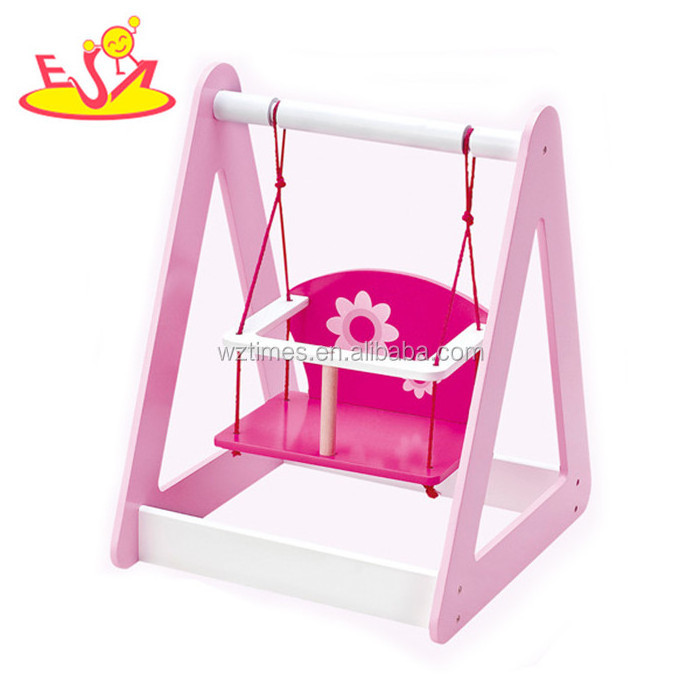 Wholesale pink cute kids wooden doll swing toy interesting toddler wooden doll swing toy W08F023