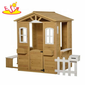 Customize Kids Outdoor Backyard Playhouse Wooden Cubby House With Bench W01D255