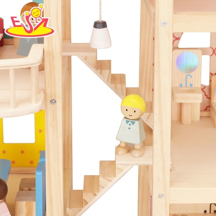 Hot Selling Pretend Play 3 Floors Miniature Wooden Dollhouse For Kids W06A573