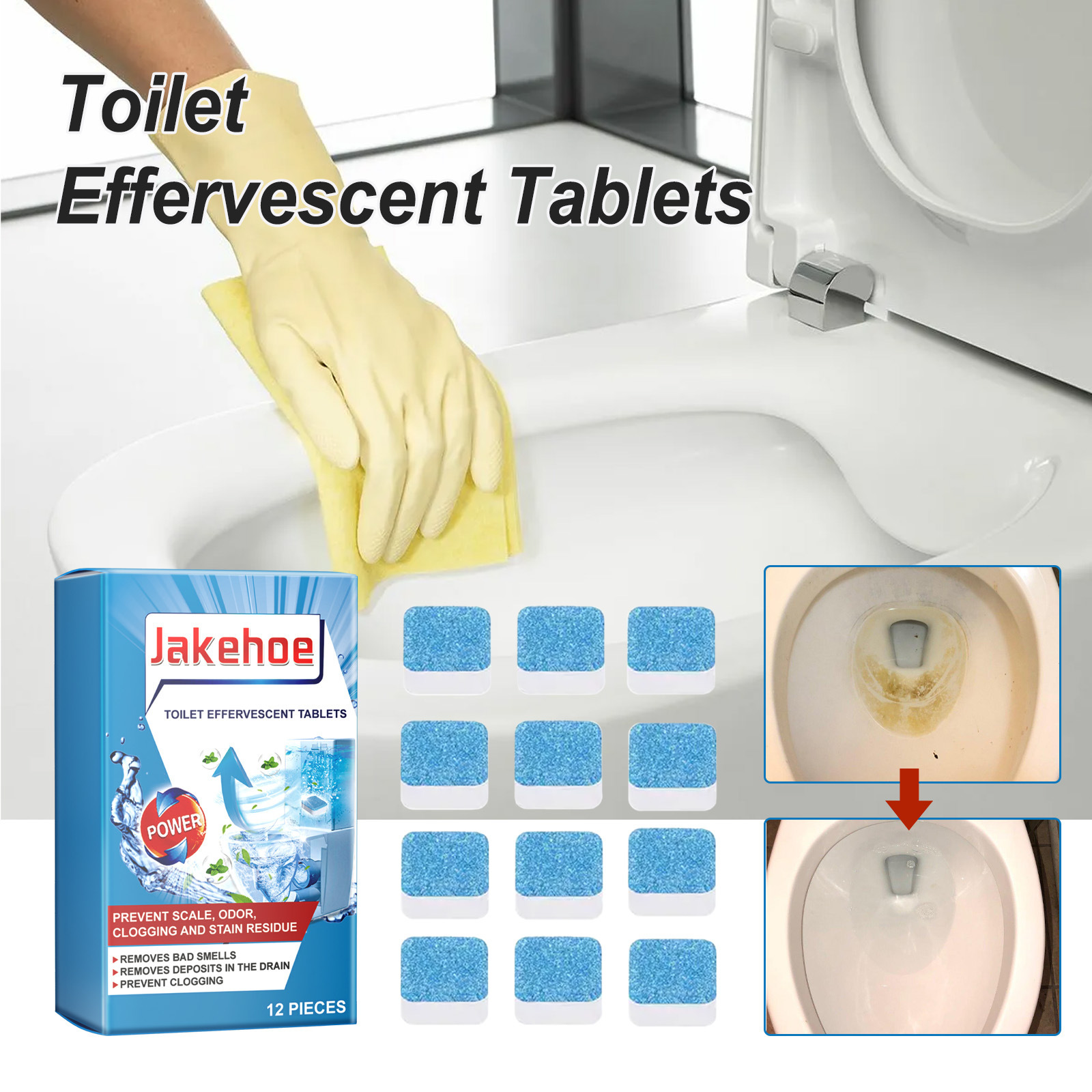 Private Label 12pcs Pipe Friendly Toilet Cleaner Dirt Odor Remover Toilet Bowl Cleaning Tablet