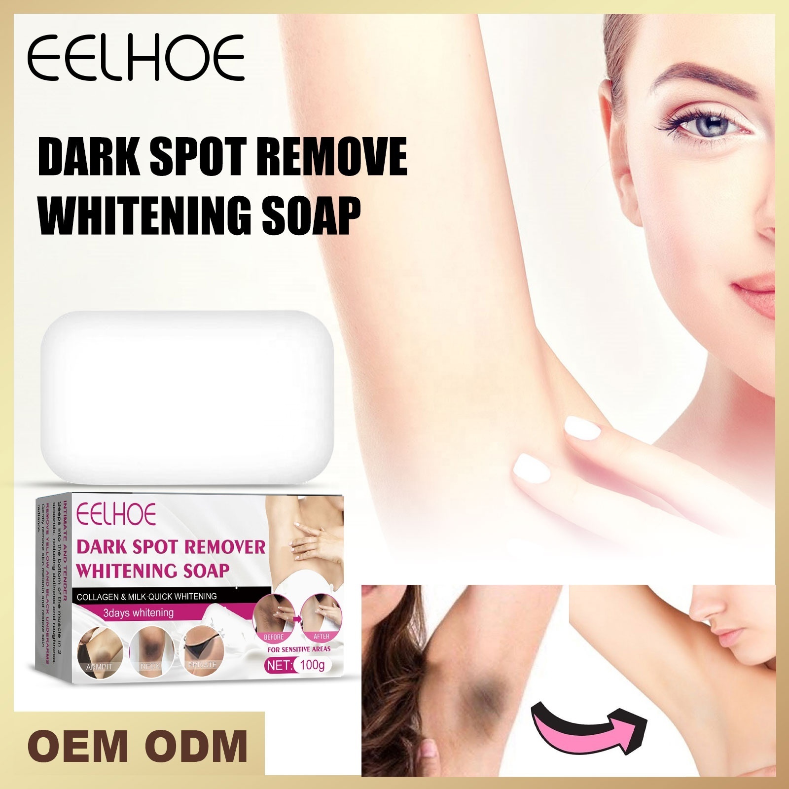 Wholesale 100% Natural Best Underarm  Whole Body  Collagen Milk  Bleaching Skin Whitening   Dark Spot Remover Soap