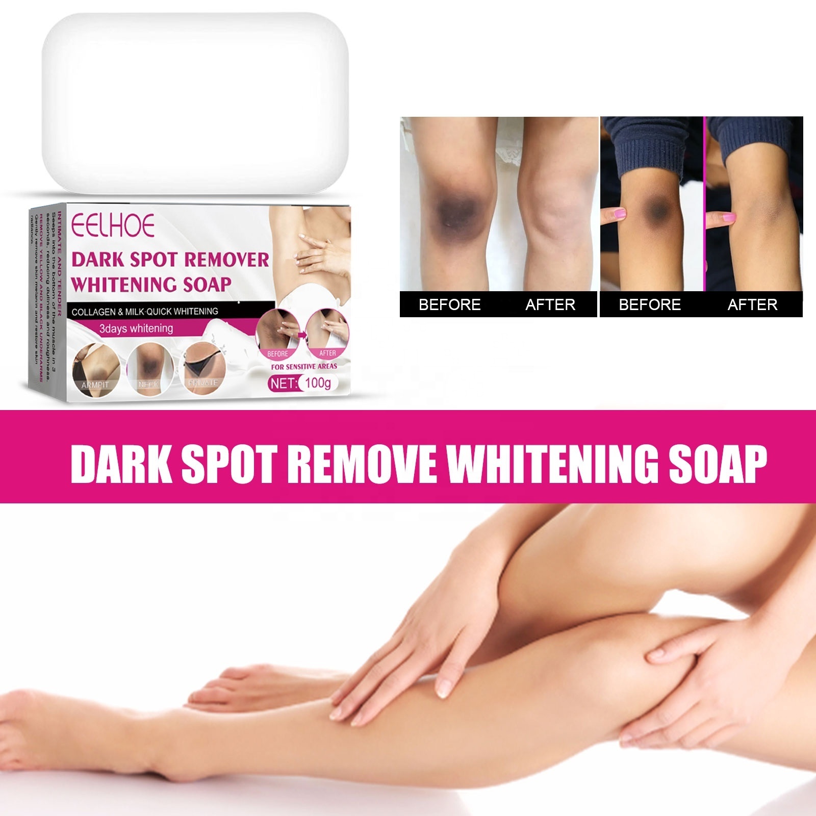 Wholesale 100% Natural Best Underarm  Whole Body  Collagen Milk  Bleaching Skin Whitening   Dark Spot Remover Soap