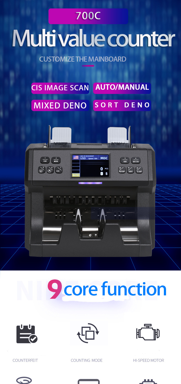 High quality Multi Currency Counting Machine Mix Denomin Money Counter ...