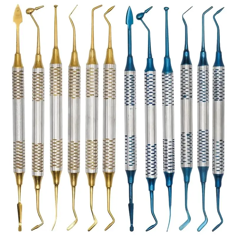 High Quality Kit 6 pcs Dental Cement Teeth Filling Spatula Instruments golden set Composite resin Filling