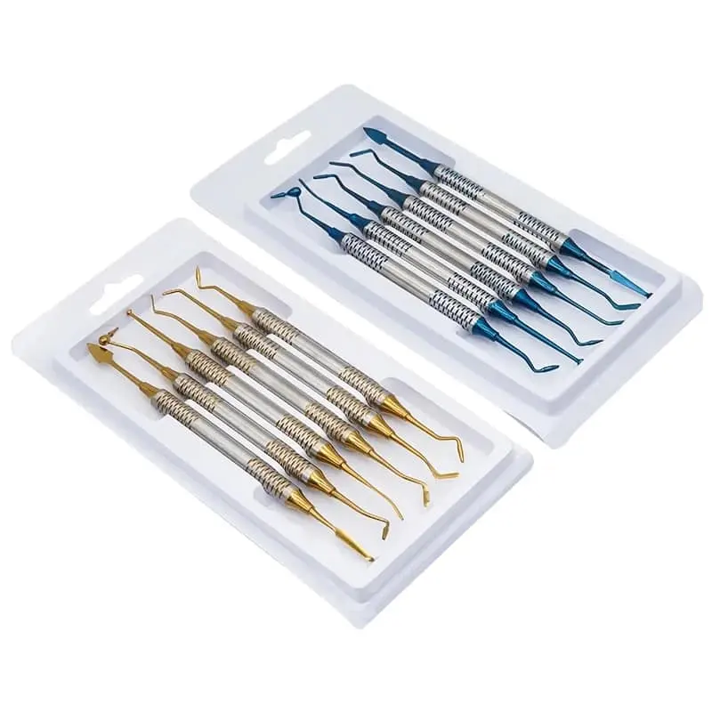 High Quality Kit 6 pcs Dental Cement Teeth Filling Spatula Instruments golden set Composite resin Filling