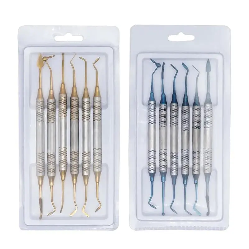 High Quality Kit 6 pcs Dental Cement Teeth Filling Spatula Instruments golden set Composite resin Filling