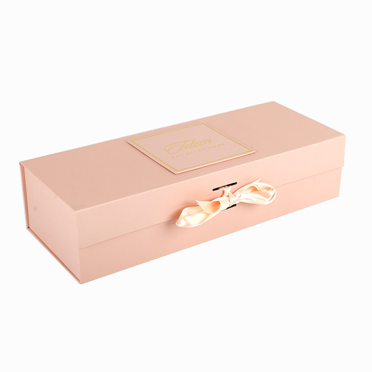 Eco friendly cardboard magnetic folding custom size logo printed large pink gift boxes with ribbon