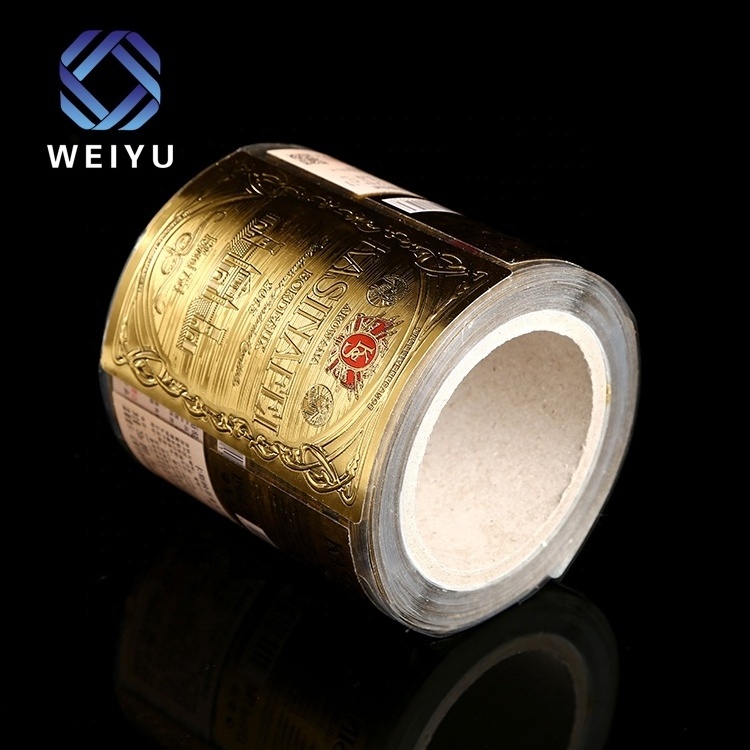 Custom Self Adhesive Fabric Label Aluminium-foil Logo Embossed Gold Sticker Wine Label Sticker