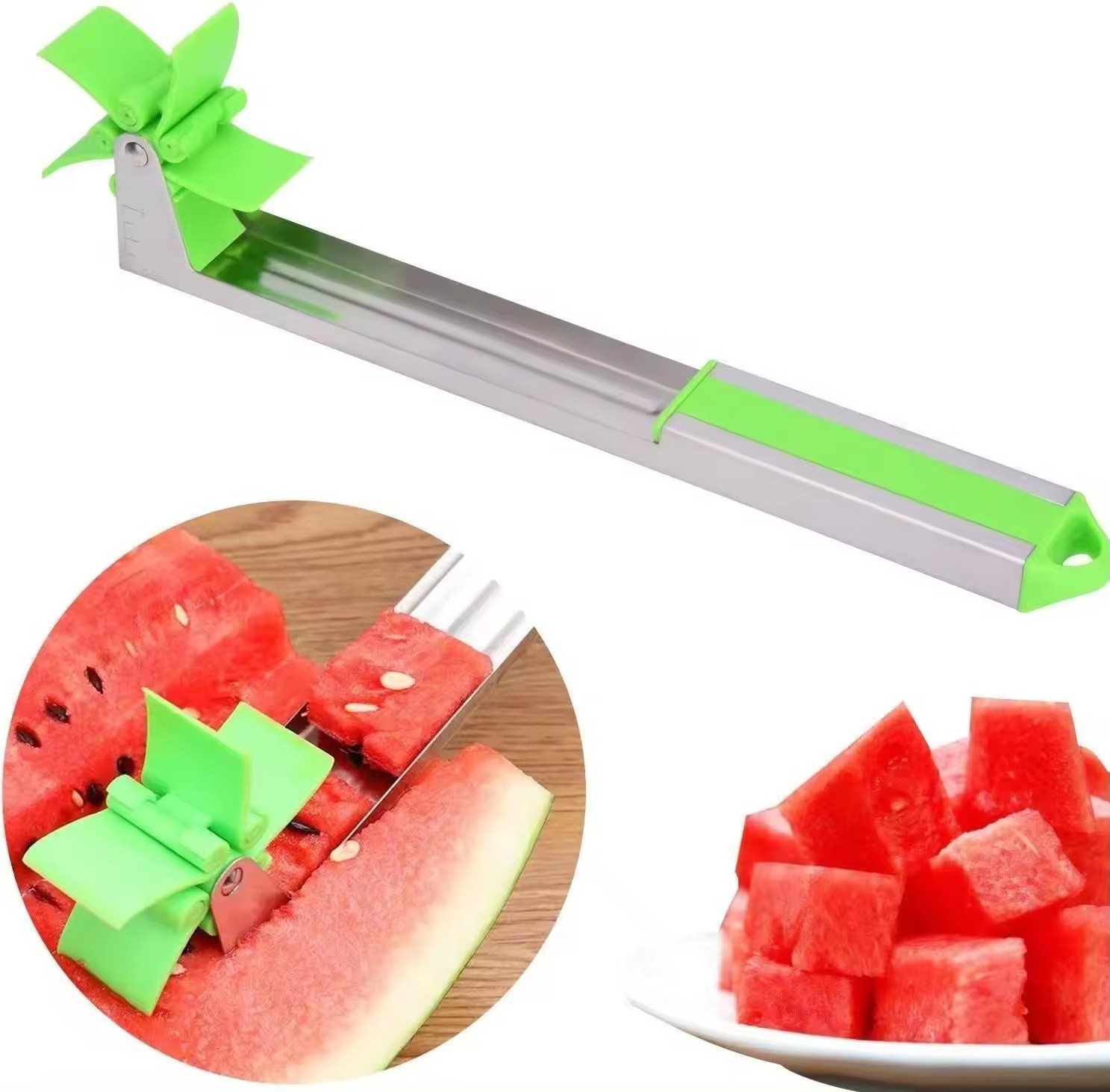 Watermelon Windmill Cutter Slicer, 304 Stainless Steel Watermelon Knife Fruit Corer watermelon chunks cut Tools Kitchen Gadgets