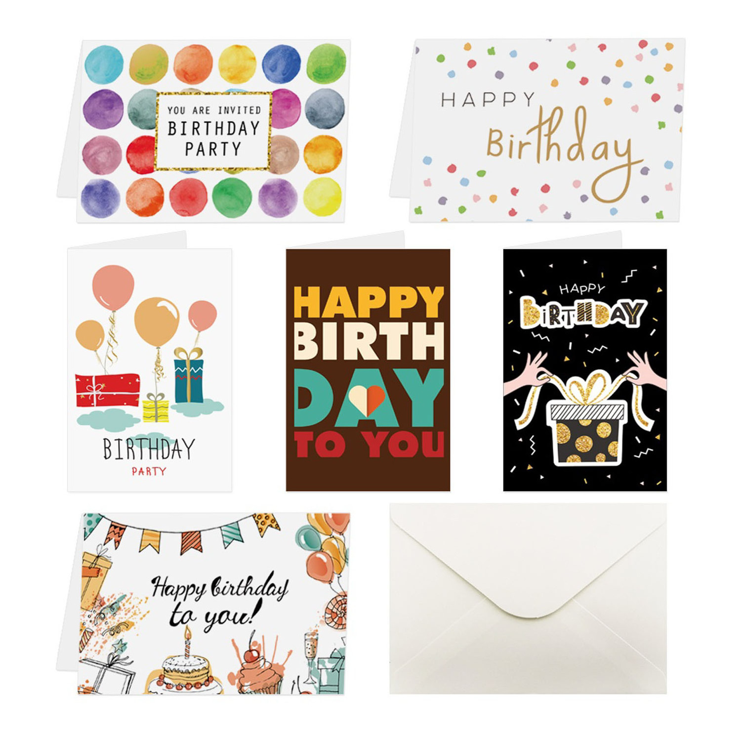 36 Unique Designs Happy Birthday Cards Bulk Large Assorted Greeting Notes with Envelopes and Stickers Thick Card Set