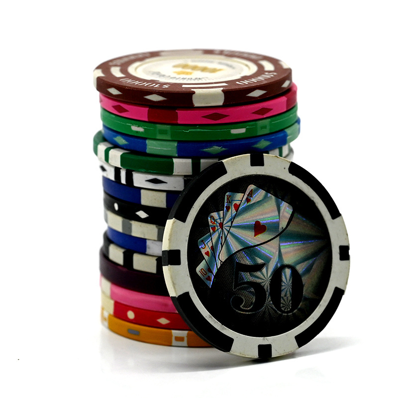 Custom Logo Texas Hold'em Poker ABS Ceramic Poker Chip Hologram Laser Gambling Casino Poker Chip Set with Laser Label