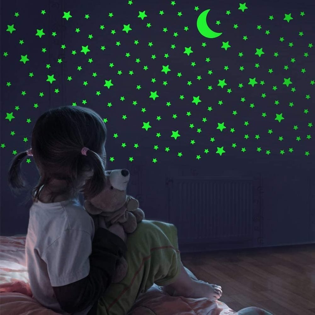 Glow in The Dark Stars and Moon Sticker Fluorescent Luminous Sticker Adhesives for Room Decoration