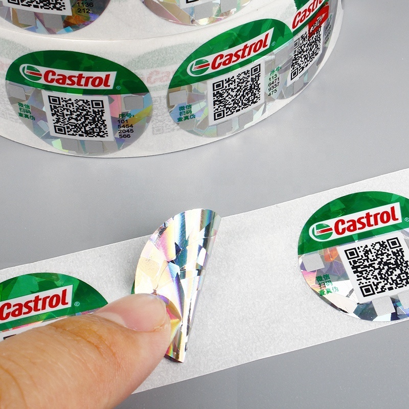 Custom Egg-shell Paper Printing 3D Hologram Stickers Seal Overlay Anti-fake VOID Security QR Code Logo Label