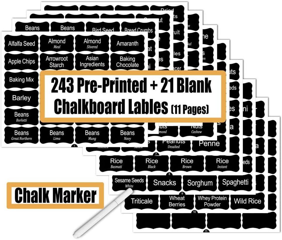 Custom Chalkboard Pantry Labels Set with a Chalk Marker Pen Waterproof Spice Label Sticker for Organization Storage