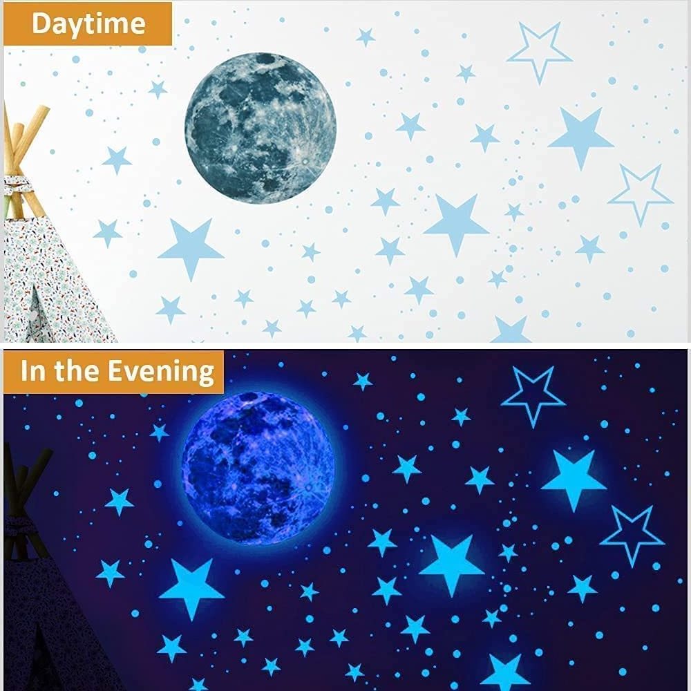 Wholesale Removable Vinyl Glow in the Dark Star and Moon Sticker Waterproof Luminous Decoration Wall Sticker