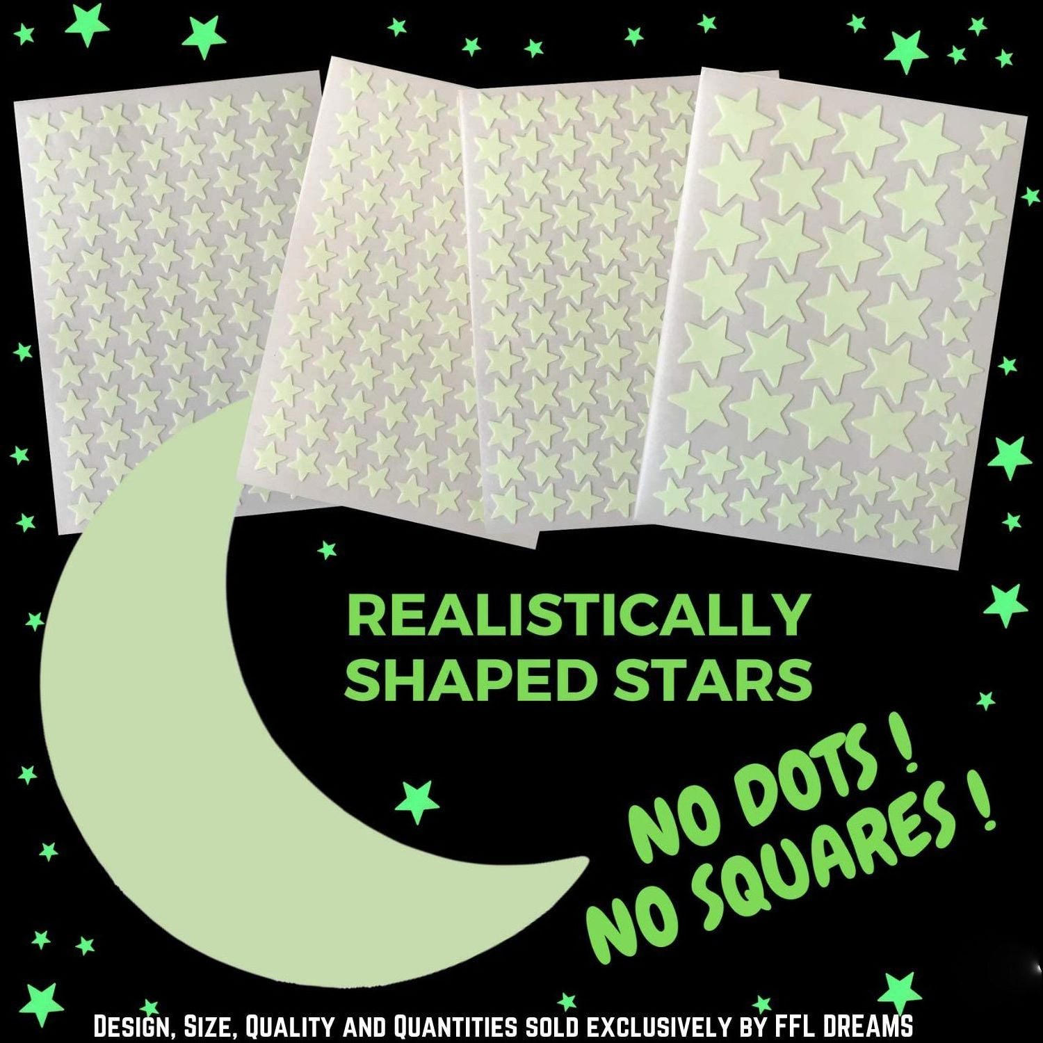 Glow in The Dark Stars and Moon Sticker Fluorescent Luminous Sticker Adhesives for Room Decoration