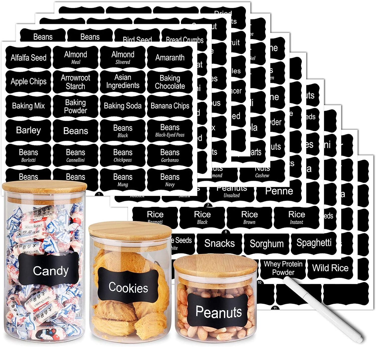 Custom Chalkboard Pantry Labels Set with a Chalk Marker Pen Waterproof Spice Label Sticker for Organization Storage