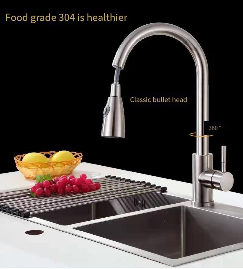 Commercial Stainless Steel Restaurant Mixers Stainless Steel Brushed Deck Mounted Pull Out Kitchen Faucet For Sink