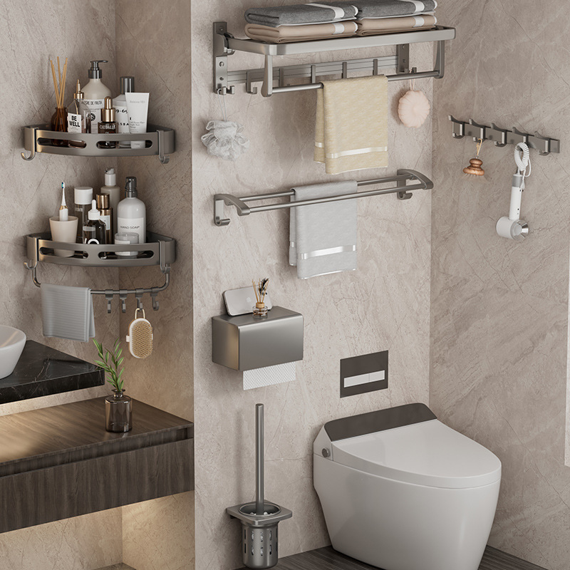 Aluminum towel shelf bathroom rack hardware wall hanging bath towel toilet rack bathroom storage rack