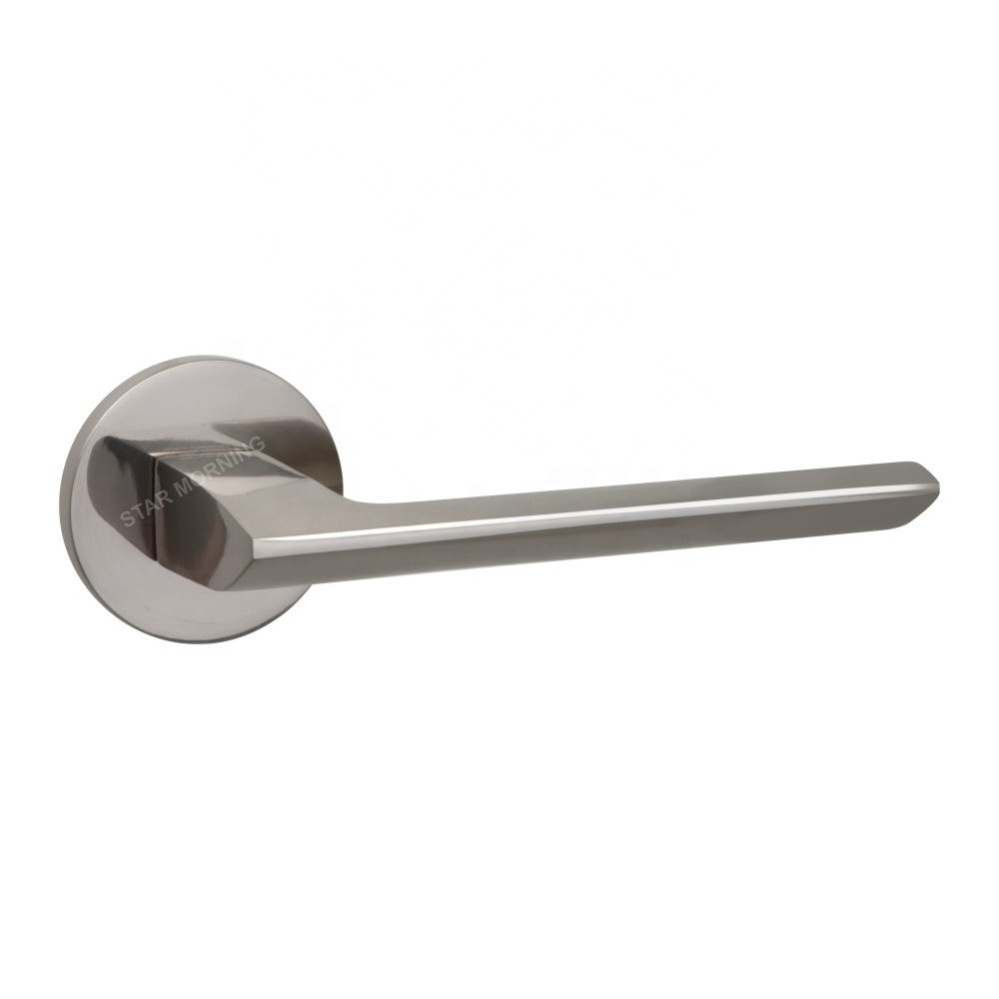 Heavy Quality Lever Handle on Round Rose in Satin Nickel Elegant Internal Door Handles A Olive EZ SN