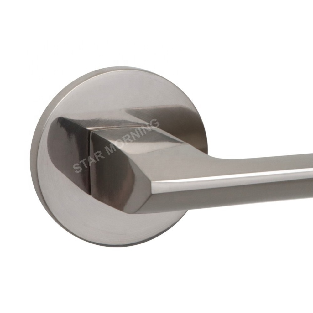 Heavy Quality Lever Handle on Round Rose in Satin Nickel Elegant Internal Door Handles A Olive EZ SN