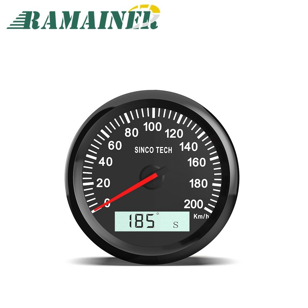 Ramainer 85mm Car Digital Pointer 7 Color LED GPS Speedometer 0-200km/h Speed Gauge Meter For 12V/24V Car Truck Boat Motor