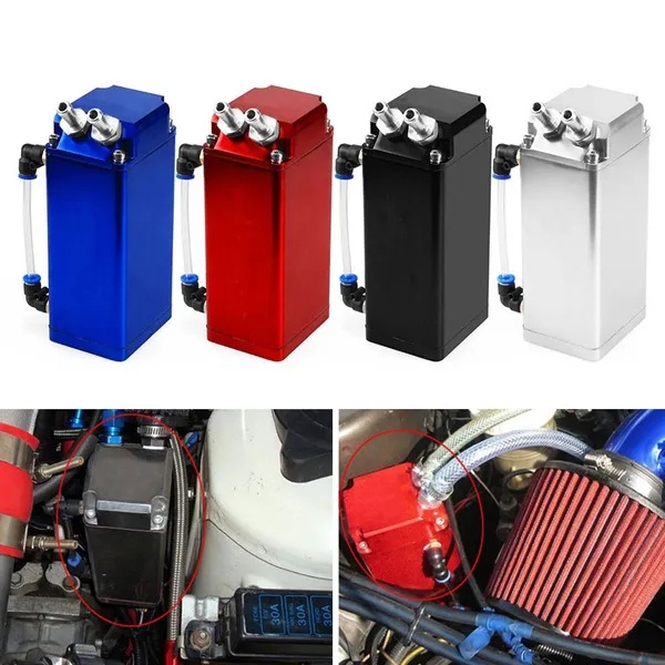 Ramainer Universal D1 SPEC Aluminum Engine Square Shape Oil Catch Can Oil Tank Reservoir With 2 Bigger Fittings Oil Catcher