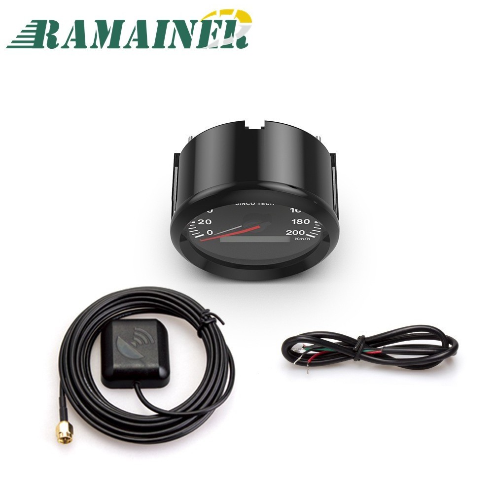 Ramainer 85mm Car Digital Pointer 7 Color LED GPS Speedometer 0-200km/h Speed Gauge Meter For 12V/24V Car Truck Boat Motor