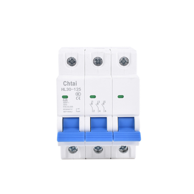 Hand lever Disconnector Switch 35mm Din Rail 1P 2P 3P 4P 63A 100A 125A 2Poles Main Switch Isolator Circuit Breaker 230V/400VAC