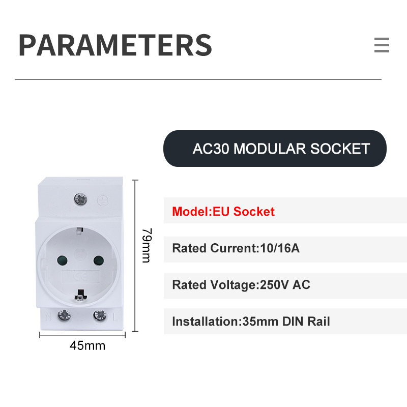 XINGHE 2p 10 16a 250V Electric Europe standard  German AC30 Modular socket female switch 35mm din rail wall mounted Grounding