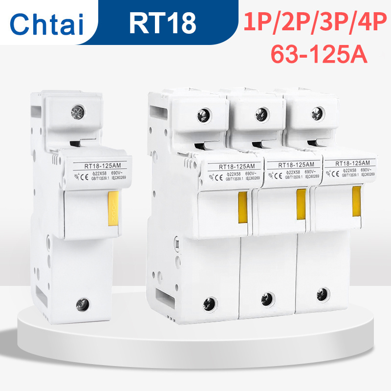 RT18-125 500V 22x58mm 1P/2P/3P/4P Fast Blow Ceramic Tube Fuse 63A 80A 100A 125A RO17 22*58 With Fuse Holder