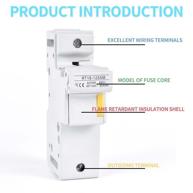 RT18-125 500V 22x58mm 1P/2P/3P/4P Fast Blow Ceramic Tube Fuse 63A 80A 100A 125A RO17 22*58 With Fuse Holder