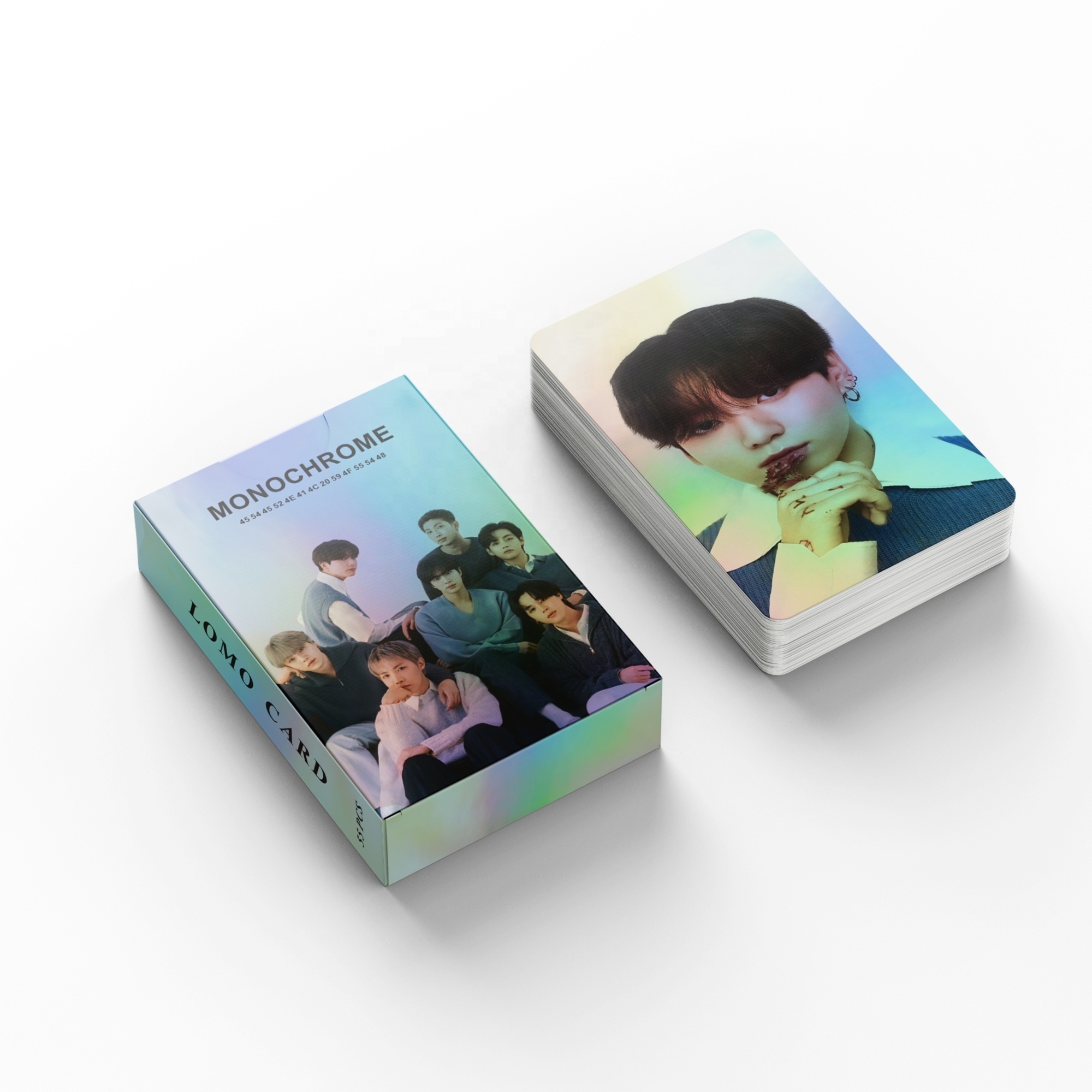 Factory Price KPOP Idol 55pcs/box V JIN SUGA RM JIMIN JK Bangtan Boys MONOCHROME POP UP Holographic Photocard Laser Lomo Card